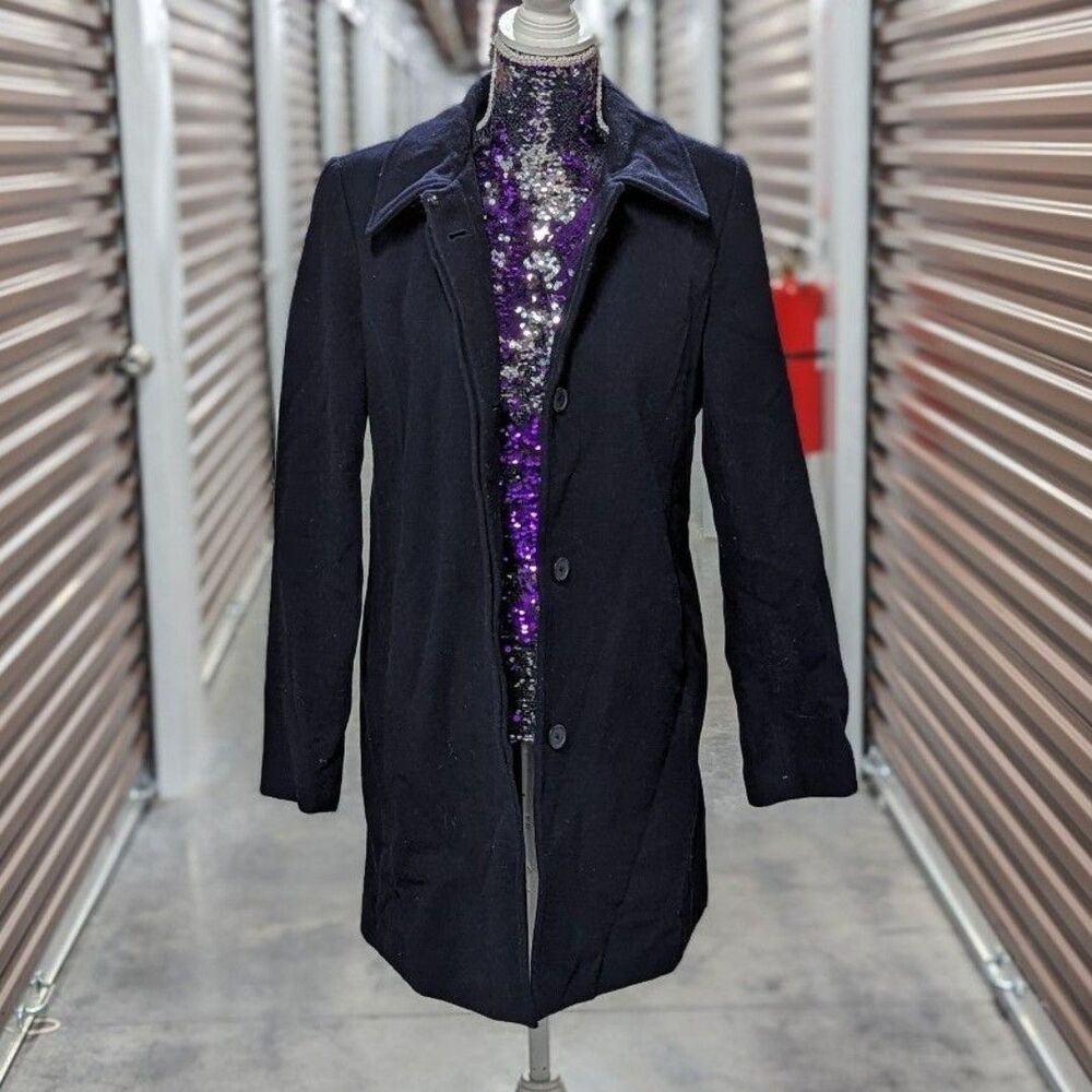 Vintage American Eagle Y2K Medium Blue Mid Length Wool Blend Pea Coat Preppy